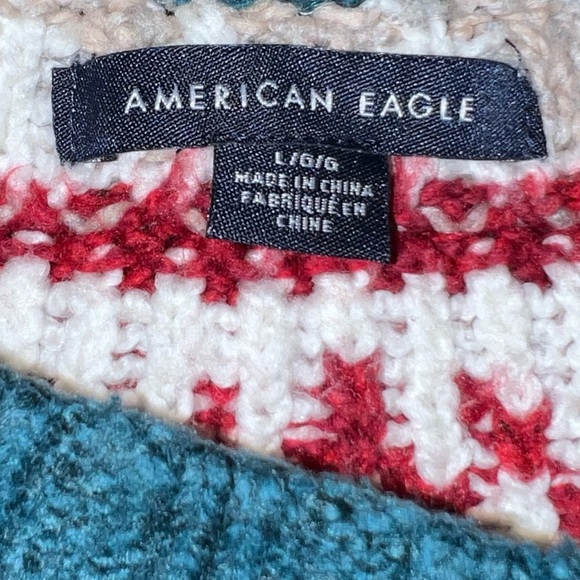 American Eagle AEO Teal Knit Pullover Sweater Fair Isle - Picture 4 of 11